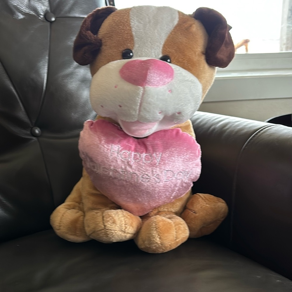 Adorable Brown and Pink Stuffed Dog with Heart